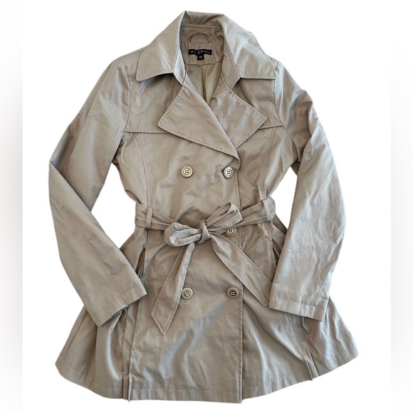 Via Spiga Tan Belted Double-Breasted Trench Coat Pleated Womens M - Picture 2 of 11